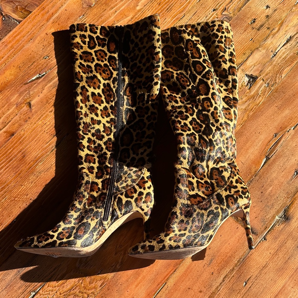 ANTONIO MELANI Leopard-Print Knee-High Stiletto Boots - Brown/Tan